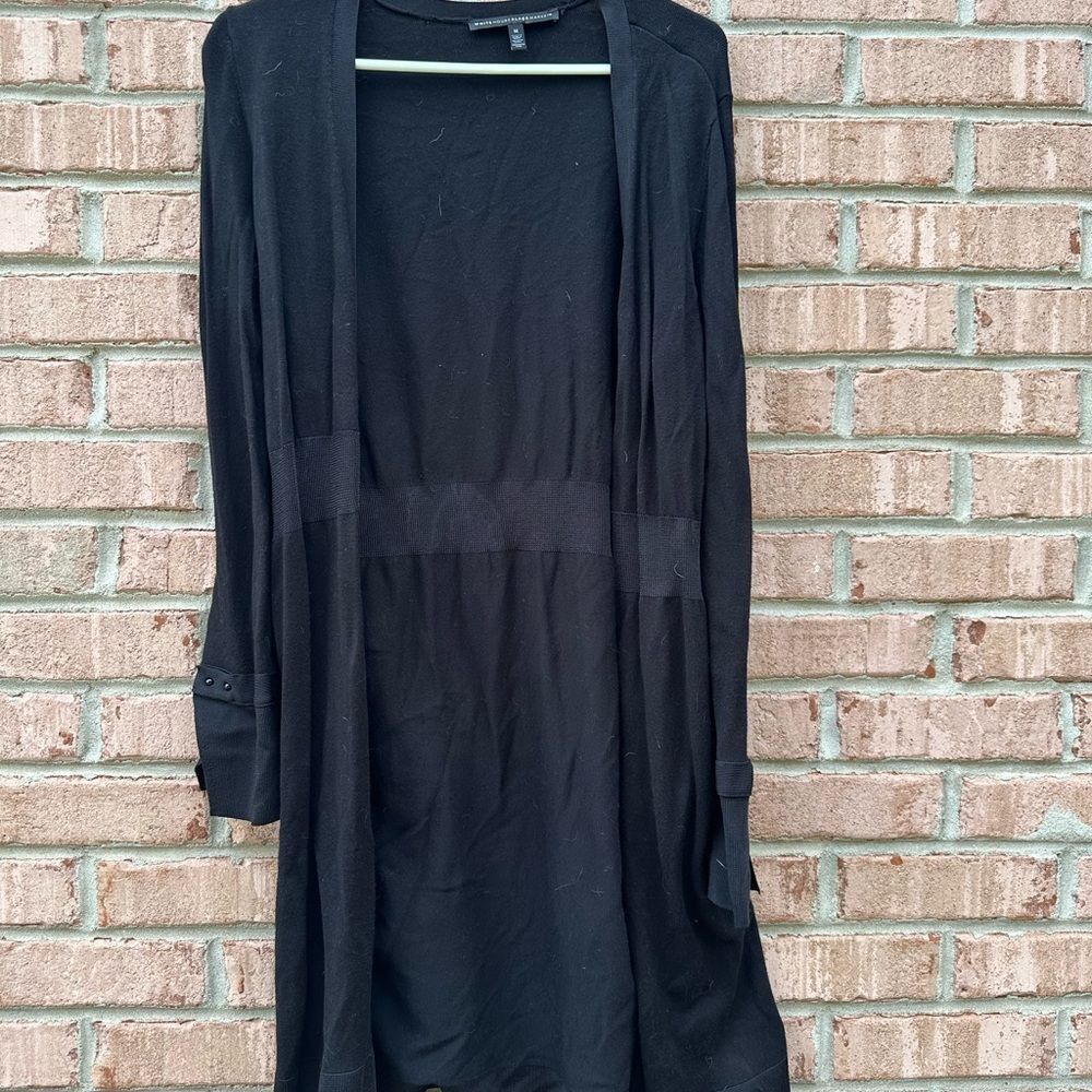 WHBM 3/4 Length Black Open Front Cardigan